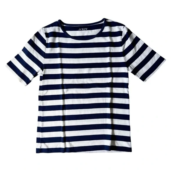 J.Crew Perfect Fit Striped Tee Blue Ivory Medium Fitted - Picture 2 of 8